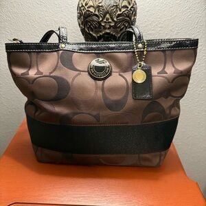 🛑SOLD Authentic Coach Purse Bag Sateen Brown and Black